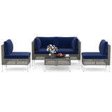 5 Piece Outdoor Furniture Set Patio Rattan Chairs with Tempered Glass Coffee Table