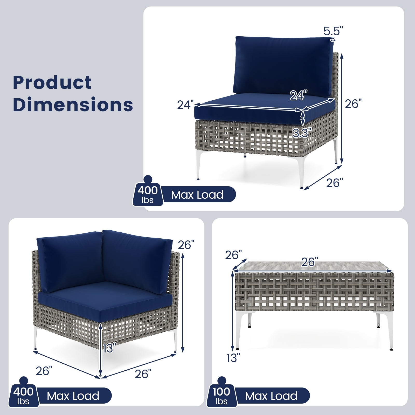 5 Piece Outdoor Furniture Set Patio Rattan Chairs with Tempered Glass Coffee Table