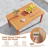 7 Pcs Outdoor Dining Set Teak Oil Finish Slatted Rectangular Dining Table and 6 Armchairs