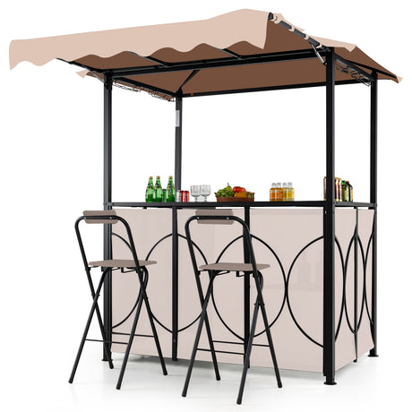 Grill Gazebo with Awning 3-Piece Outdoor BBQ Canopy Double-Tier Soft Top Barbecue Shelter