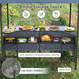 3-Piece Patio Bar Set 8 x 8 FT Double-Tier Grill Gazebo with 2 Bar Stools