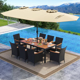 10 Piece Outdoor Dining Set with 15 Feet Double-Sided Twin Umbrella