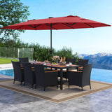 11 Pieces Patio Dining Set with LED Patio Umbrella with Base and Seat Cushions