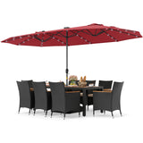 11 Pieces Patio Dining Set with LED Patio Umbrella with Base and Seat Cushions