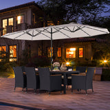 11 Pieces Patio Dining Set with LED Patio Umbrella with Base and Seat Cushions