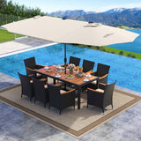 11 Pieces Patio Dining Set with LED Patio Umbrella with Base and Seat Cushions