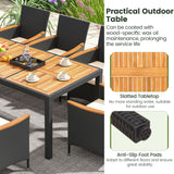 11 Pieces Patio Dining Set with LED Patio Umbrella with Base and Seat Cushions