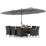 11 Pieces Patio Dining Set with LED Patio Umbrella with Base and Seat Cushions
