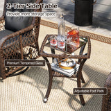 3 Pieces Patio Furniture Set PE Wicker Swivel Glider Chairs with 2-Tier Side Table and Cushions