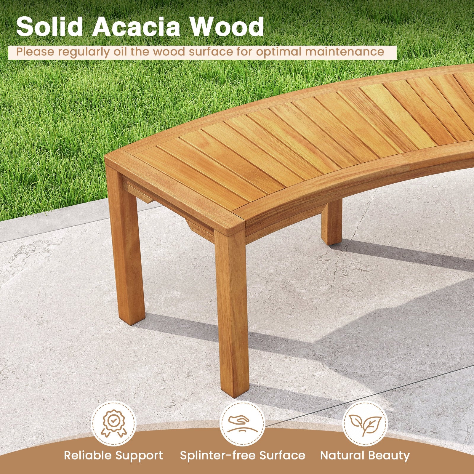 Set of 7 Outdoor Bench Acacia Wood Curved Garden Bench