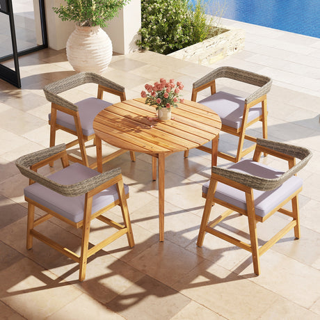 5 Pieces Patio Dining Set with Cushions and PE Rattan Backrest for Garden and Backyard