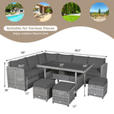 7 Pieces Patio Rattan Dining Furniture Sectional Sofa Set with Wicker Ottoman