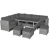7 Pieces Patio Rattan Dining Furniture Sectional Sofa Set with Wicker Ottoman
