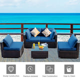 5 Pieces Cushioned Patio Rattan Furniture Set with Glass Table