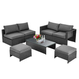 6 Pieces Patio Rattan Furniture Set Space Saving Cushioned No Assembly