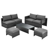 6 Pieces Patio Rattan Furniture Set Space Saving Cushioned No Assembly