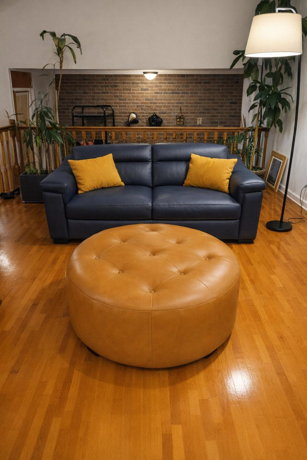 Brandy Round Full Leather Ottoman