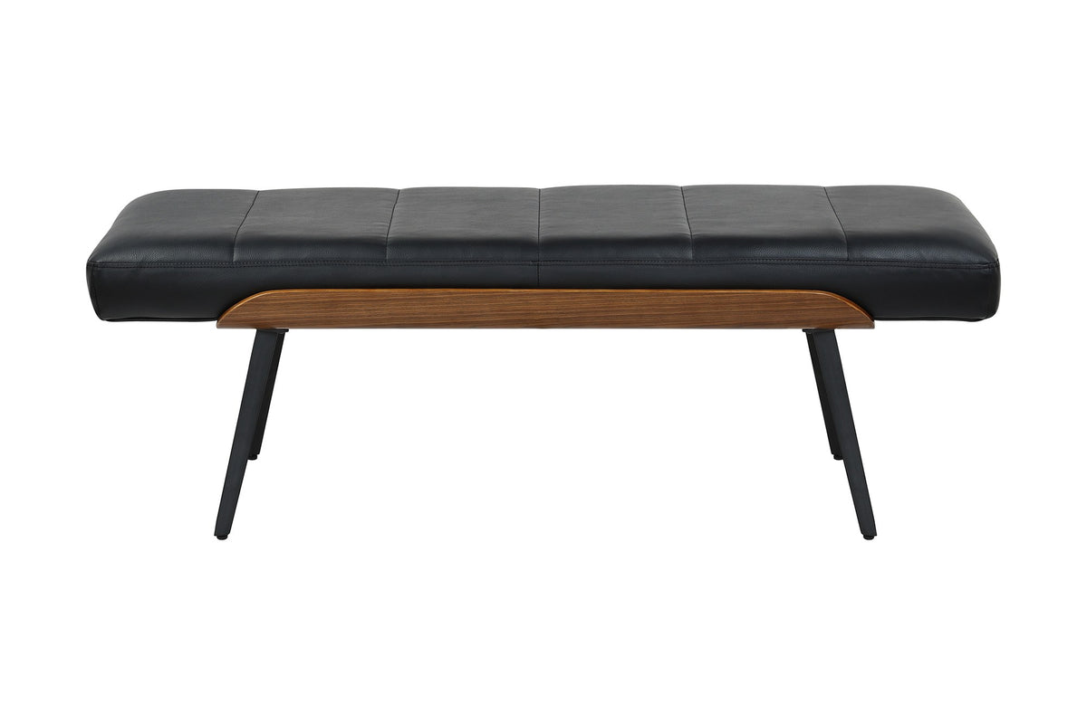 Iver black faux leather bench, front view from slightly above