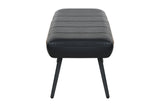 Iver bench end view showing the black cushion profile and angled metal legs