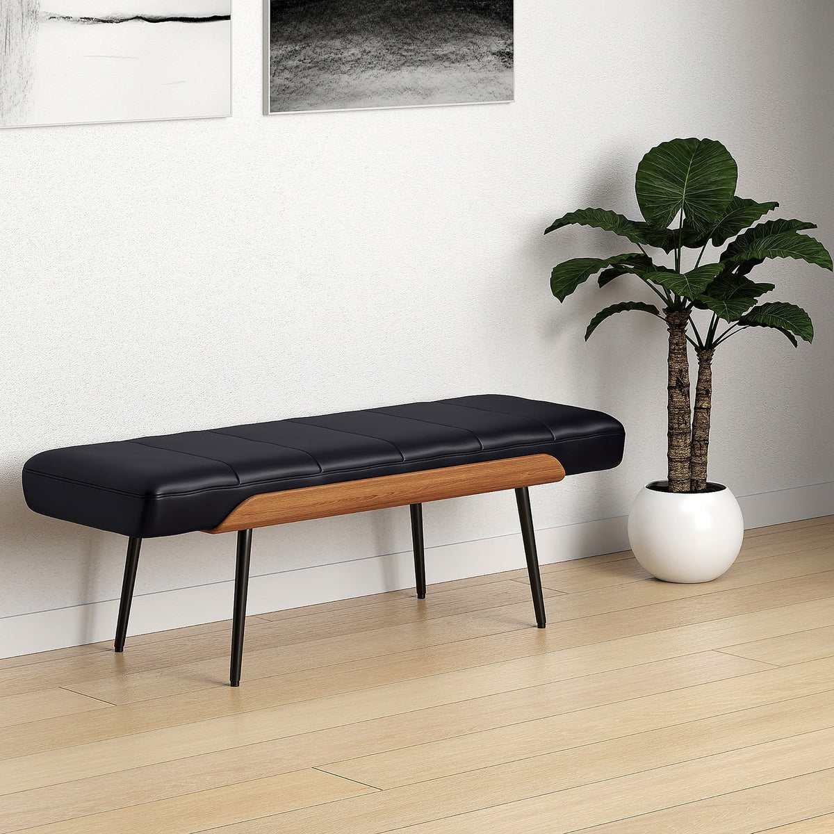 Iver 50-Inch Faux Leather and Bentwood Bench