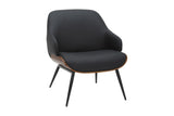 Iver accent chair in black faux leather with walnut bentwood frame, three-quarter view