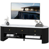 Colby Modern TV Stand with Marble-Effect Top and Storage Drawers - Natural