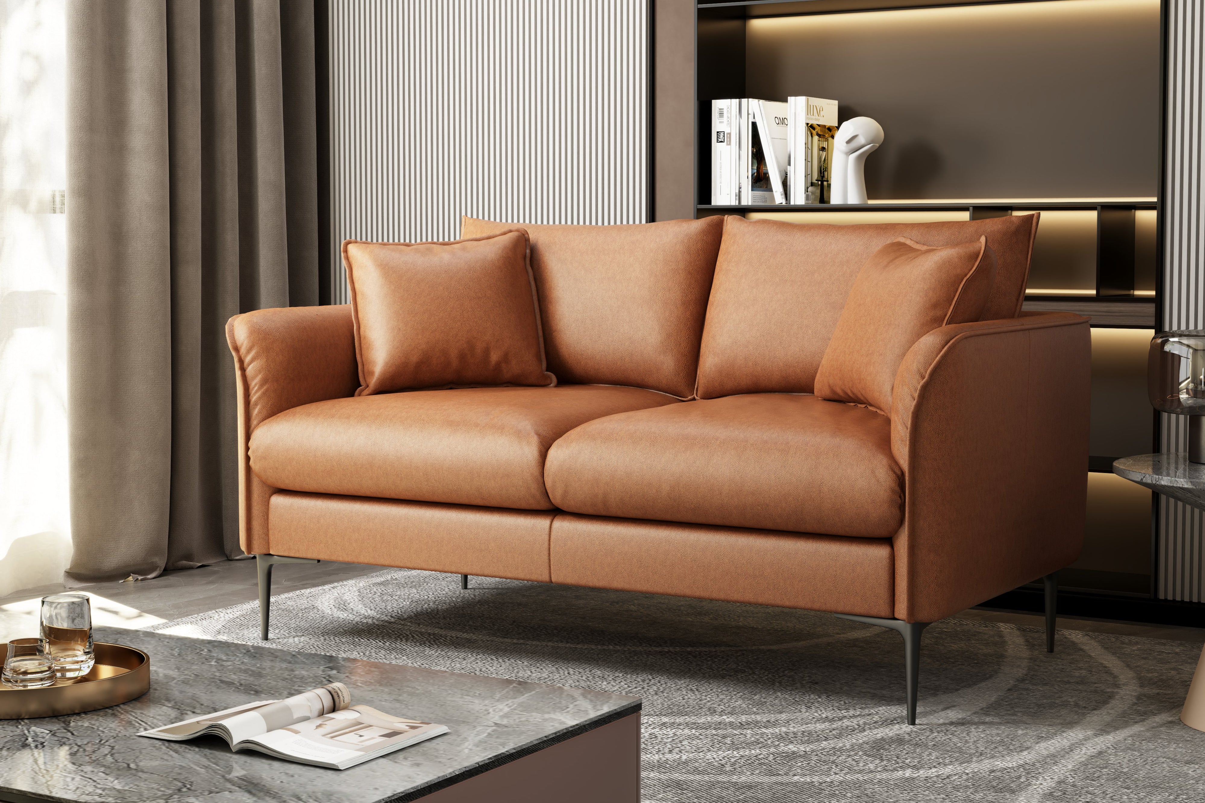 Valencia Jasper Leather Loveseat Sofa, Cognac