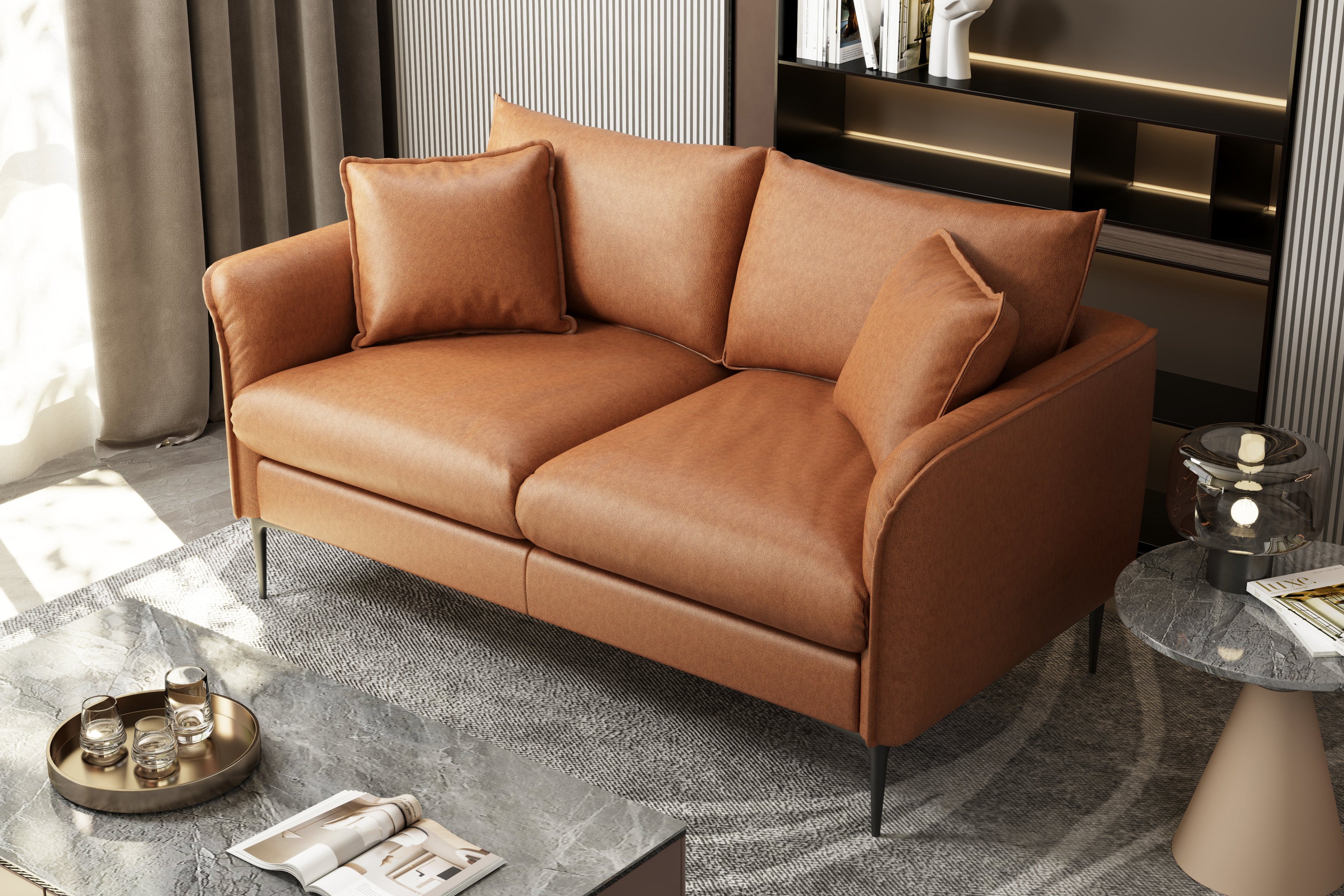 Valencia Jasper Leather Loveseat Sofa, Cognac