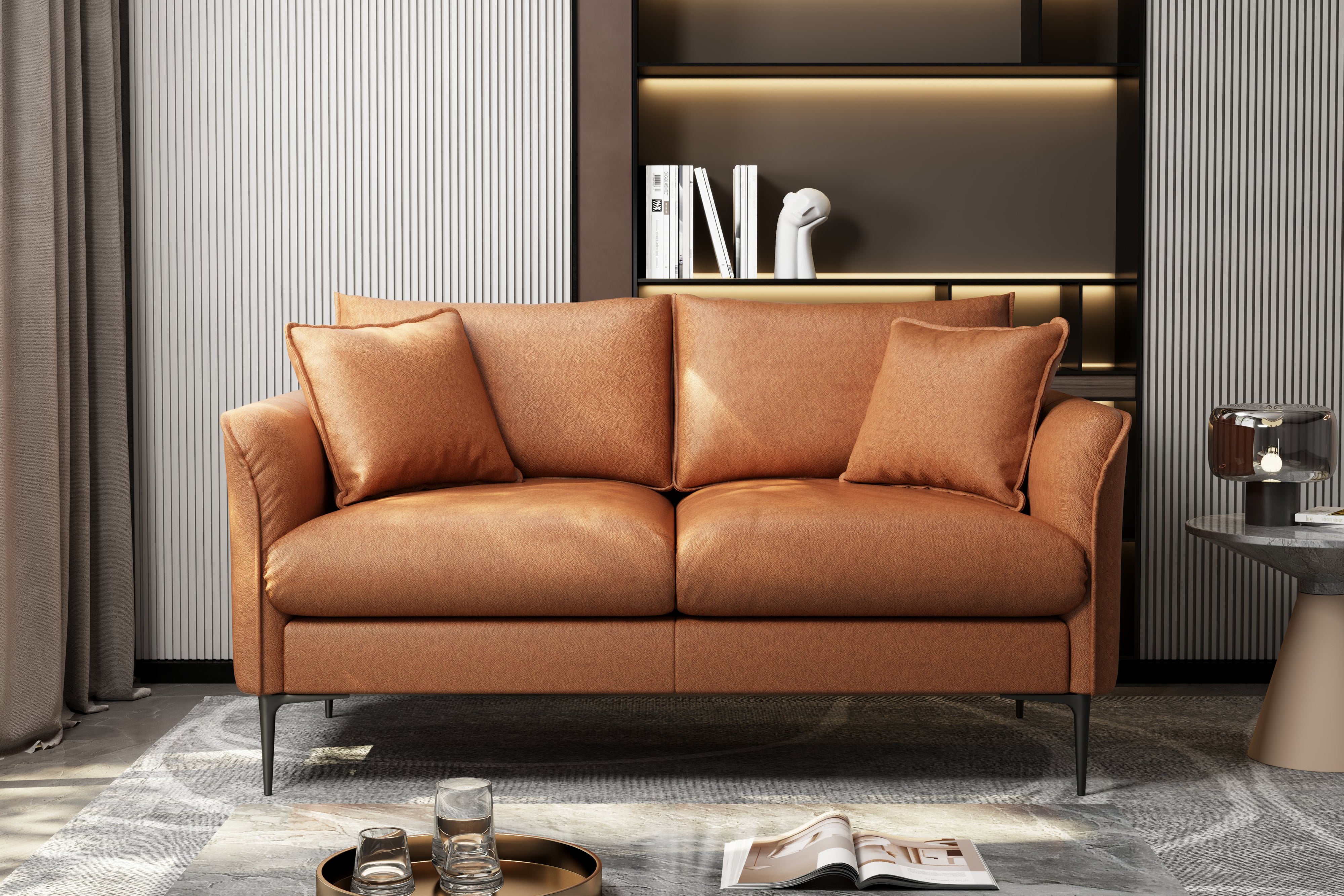 Valencia Jasper Leather Loveseat Sofa, Cognac