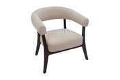Jolie accent chair in textured oat fabric with walnut-finish wood frame, three-quarter view