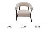 Jolie oat fabric accent chair, front view with dimensions