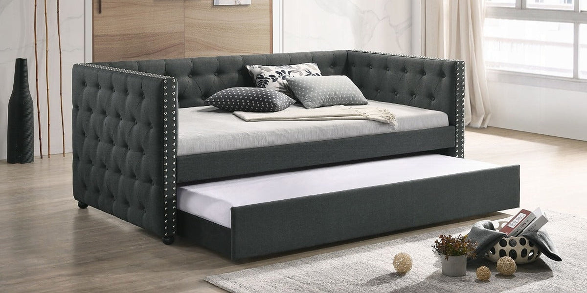 Joy Tufted Daybed w/Trundle - Grey