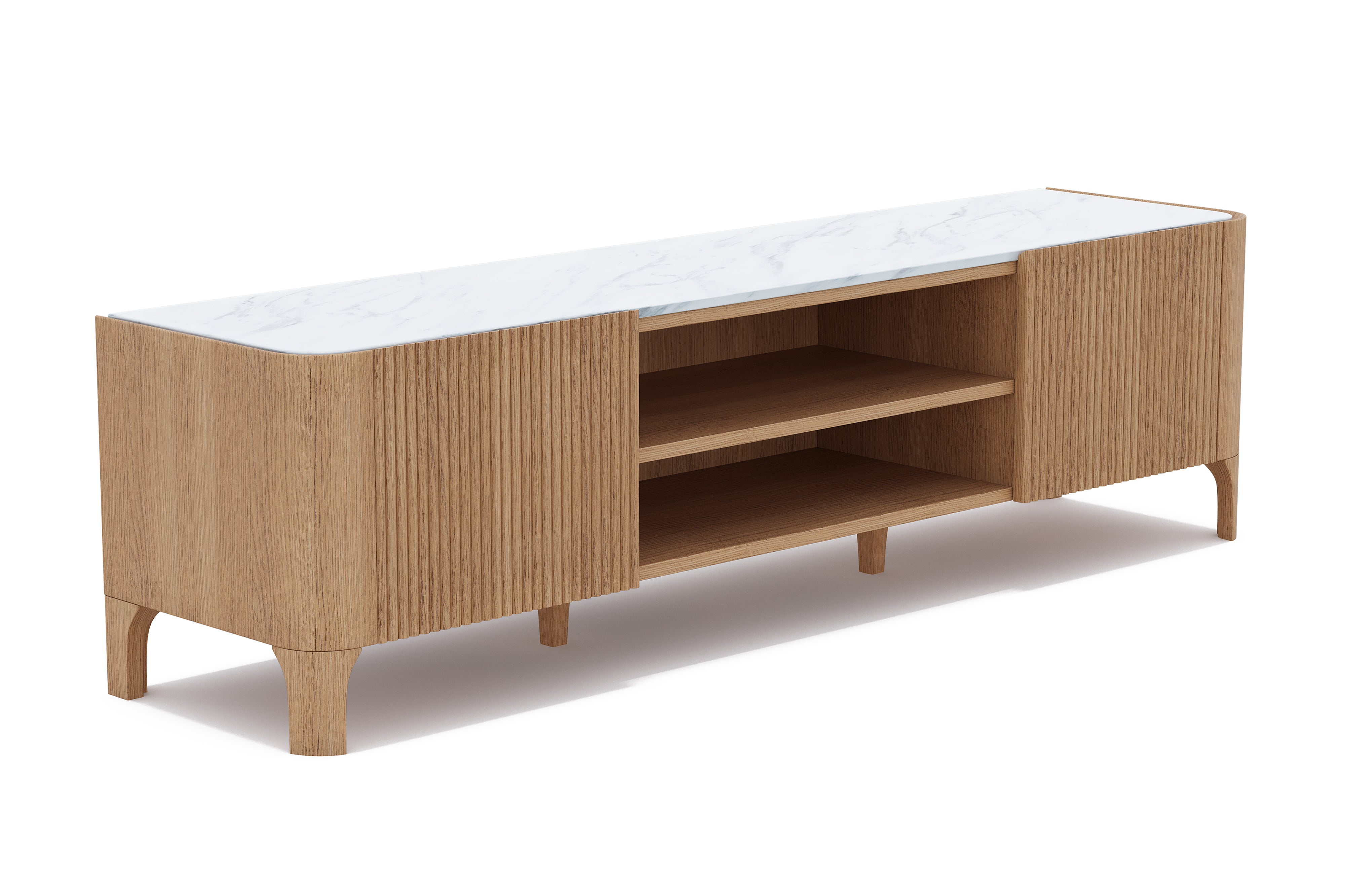 Valencia Giada Oak Wood Media Console with White Marble Top