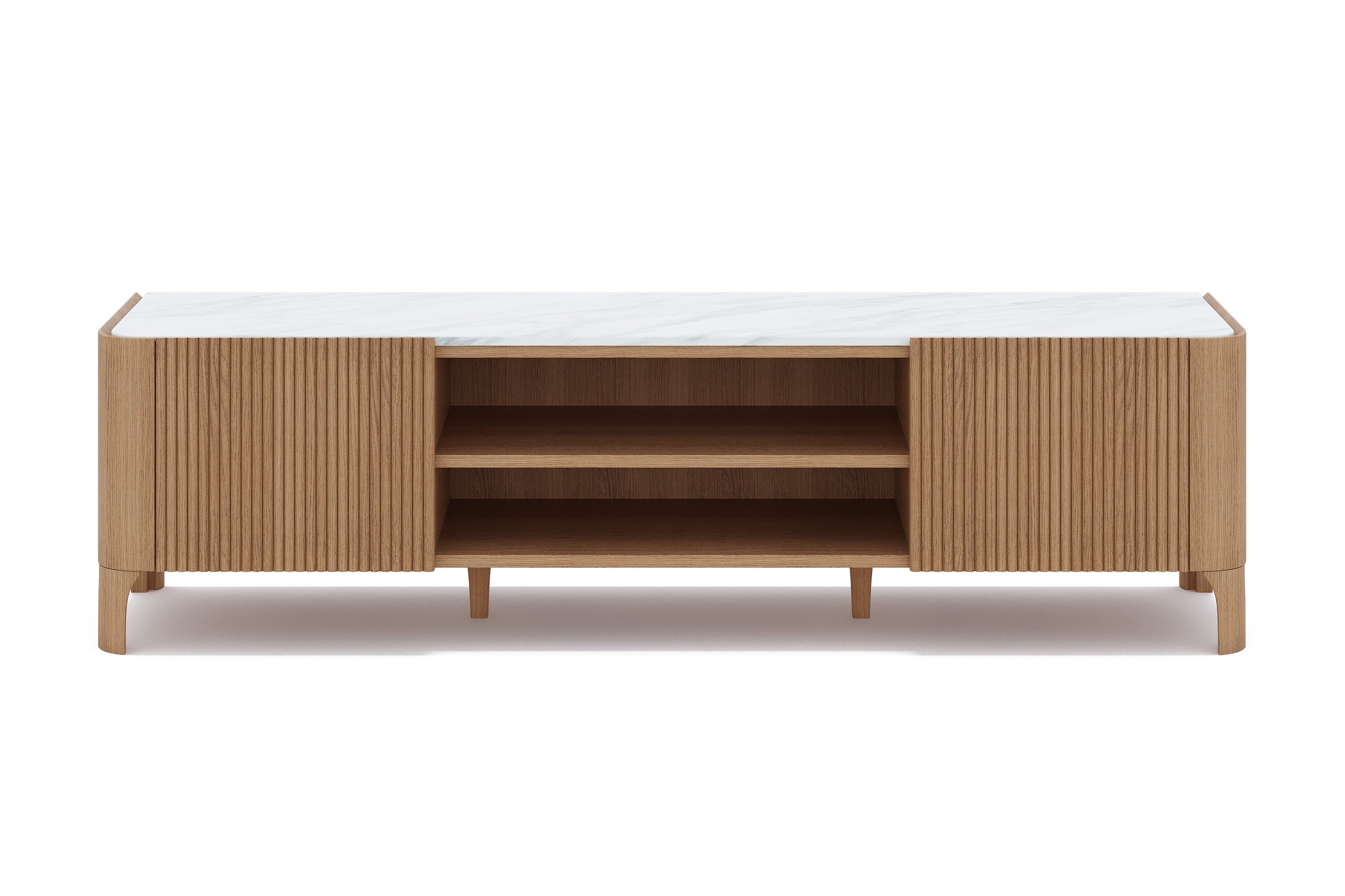 Valencia Giada Oak Wood Media Console with White Marble Top