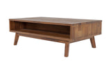 Keaton lift-top coffee table in Warm Pecan acacia, closed, three-quarter view