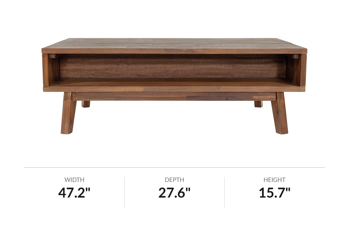 Keaton lift-top coffee table dimensions: 47.2 in wide, 27.6 in deep, 15.7 in high