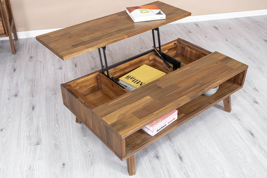 Keaton Acacia Lift-Top Coffee Table - Storage Under the Lid