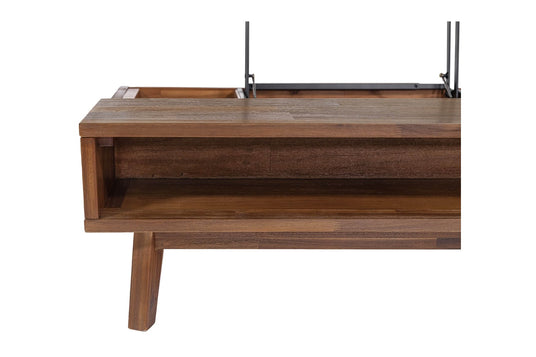 Keaton Acacia Lift-Top Coffee Table - An Open Shelf Below