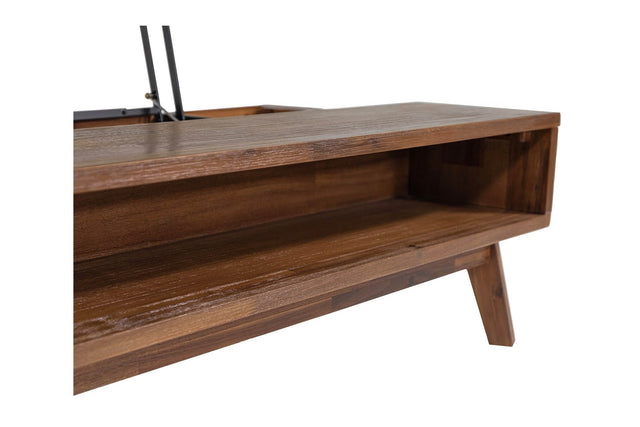 Keaton Acacia Lift-Top Coffee Table - Open Shelf