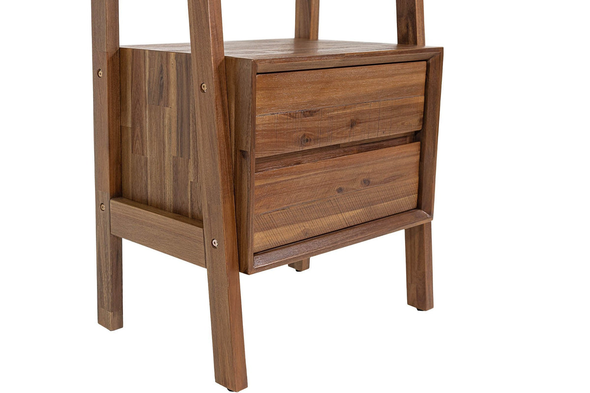 Keaton bookcase two-drawer cabinet in Warm Pecan, close-up