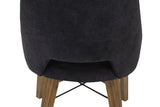 Back of the Keaton chair with its cut-out and black metal X crossbar