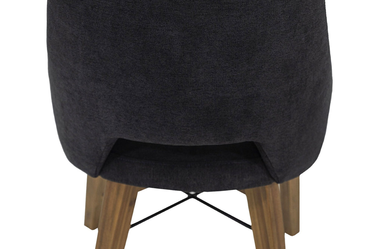 Back of the Keaton chair with its cut-out and black metal X crossbar