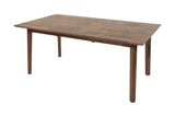 Keaton solid acacia extendable dining table in Warm Pecan, closed, three-quarter view