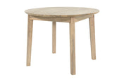 Keaton solid acacia round dining table in Light Driftwood, three-quarter view