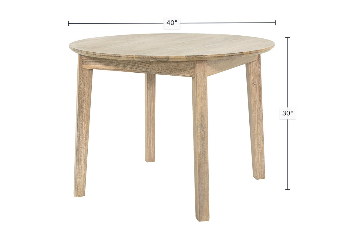 Keaton round dining table dimensions: 40 in diameter, 30 in high