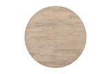 Keaton round dining table top view showing solid acacia staves in Light Driftwood