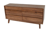 Keaton 6-drawer dresser in Warm Pecan acacia, three-quarter view