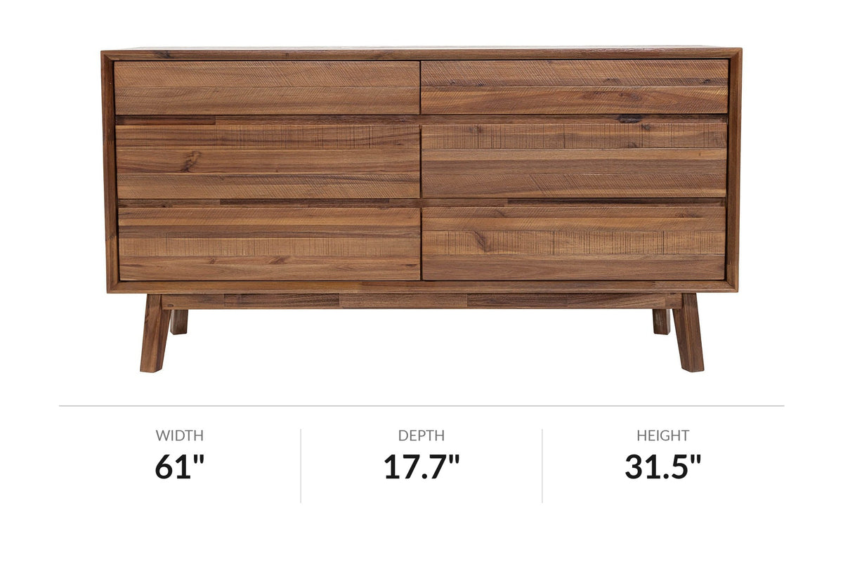 Keaton 6-drawer dresser dimensions: 61 in wide, 17.7 in deep, 31.5 in high