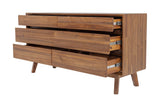 Keaton dresser with three drawers open, showing the ball-bearing glides