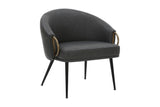 Kenna charcoal faux leather barrel chair, three-quarter view from the right